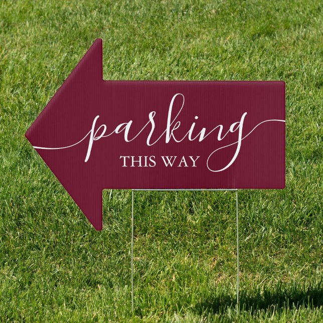 Elegant Burgundy Red Parking This Way Arrow Sign (Elegant Burgundy Red Parking This Way Arrow Sign)