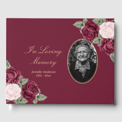 Elegant Burgundy Red Pink Floral Funeral Photo