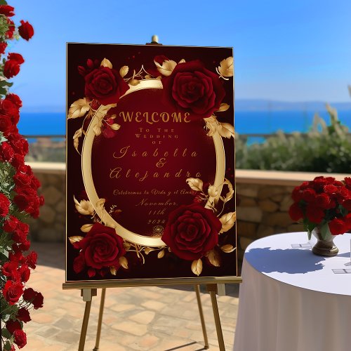 Elegant Burgundy Red Rose and Gold Wedding  Foam Board