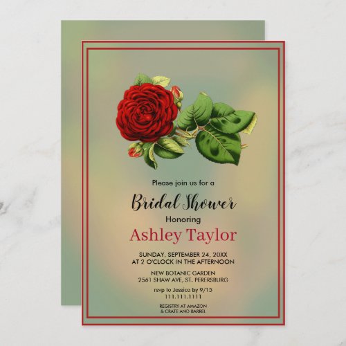 Elegant burgundy red rose floral Bridal Shower Invitation