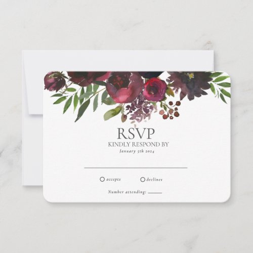 Elegant Burgundy Red Rose Floral Wedding RSVP Card