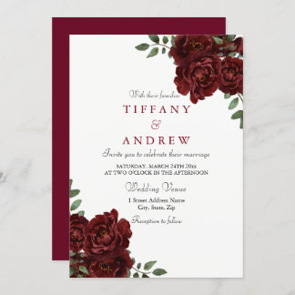 Elegant  Burgundy Red Rose Modern Wedding Invite