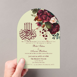 Elegant Burgundy Red Roses Floral Islamic Acrylic Invitations