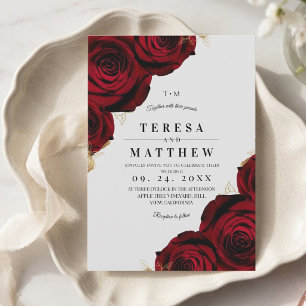 Elegant Burgundy Red Roses Floral Wedding Invitation