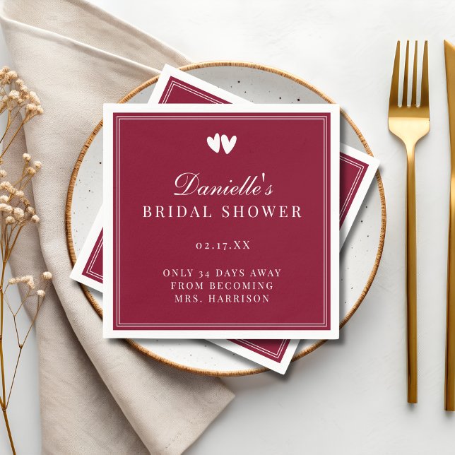 Elegant Burgundy Red Valentines Bridal Shower Napkins (Creator Uploaded)