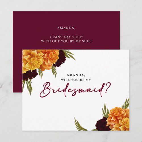 Elegant Burgundy Red Watercolor MARIGOL Bridesmaid