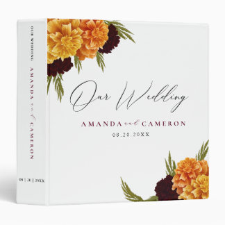 Elegant Burgundy Red Watercolor "MARIGOLD" Wedding 3 Ring Binder