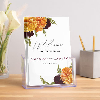 Elegant Burgundy Red Watercolor "MARIGOLD" Wedding Brochure