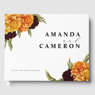 Elegant Burgundy Red Watercolor "MARIGOLD" Wedding Guest Book
