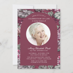 Elegant Burgundy Red Waterlily Photo Funeral Invitation