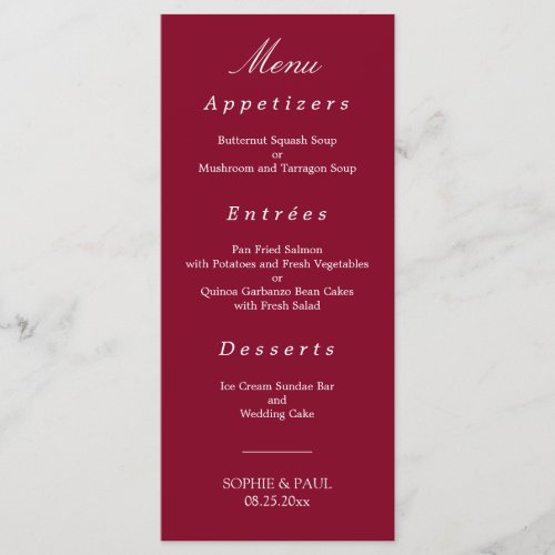 Elegant Burgundy Red Wedding Menu