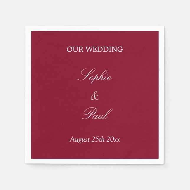 Elegant Burgundy Red Wedding Napkins (Front)