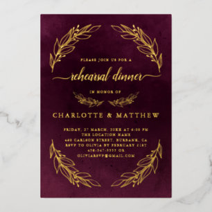 Elegant Burgundy Rehearsal Dinner Gold Foil Invitation