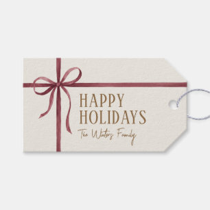 Elegant Burgundy Ribbon Happy Holidays Gift Tags