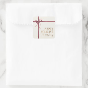Elegant Burgundy Ribbon Happy Holidays Square Sticker
