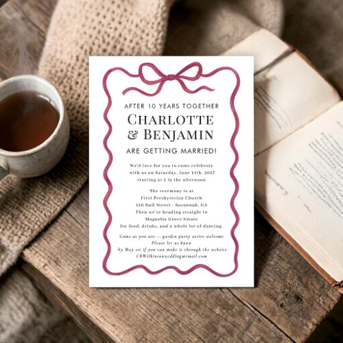 elegant Burgundy Ribbon Wedding website Invitation