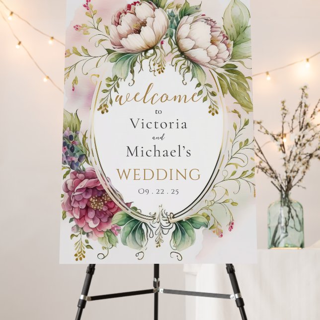 Elegant Burgundy Romantic Floral Rustic Wedding Fo Foam Board (In Situ (Stand))