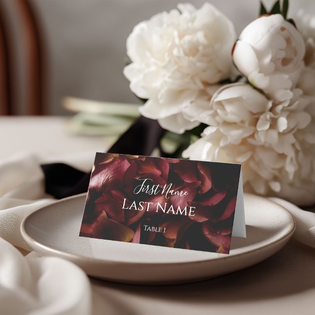 Elegant Burgundy Romantic Rose Folded Place Card (Creator Uploaded)