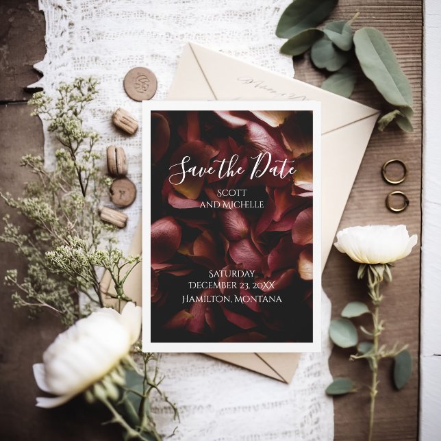 Elegant Burgundy Romantic Rose Save The Date Card (Creator Uploaded)