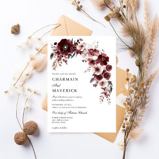 Elegant burgundy rose and floral design Wedding Invitation