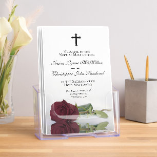 Elegant Burgundy Rose Catholic Wedding Program Brochure