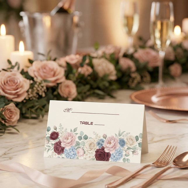 Elegant Burgundy Rose Chic Wedding Place Card (Creator Uploaded)