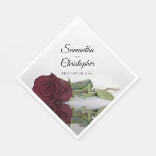 Elegant Burgundy Rose Diagonal Design Wedding Napkins