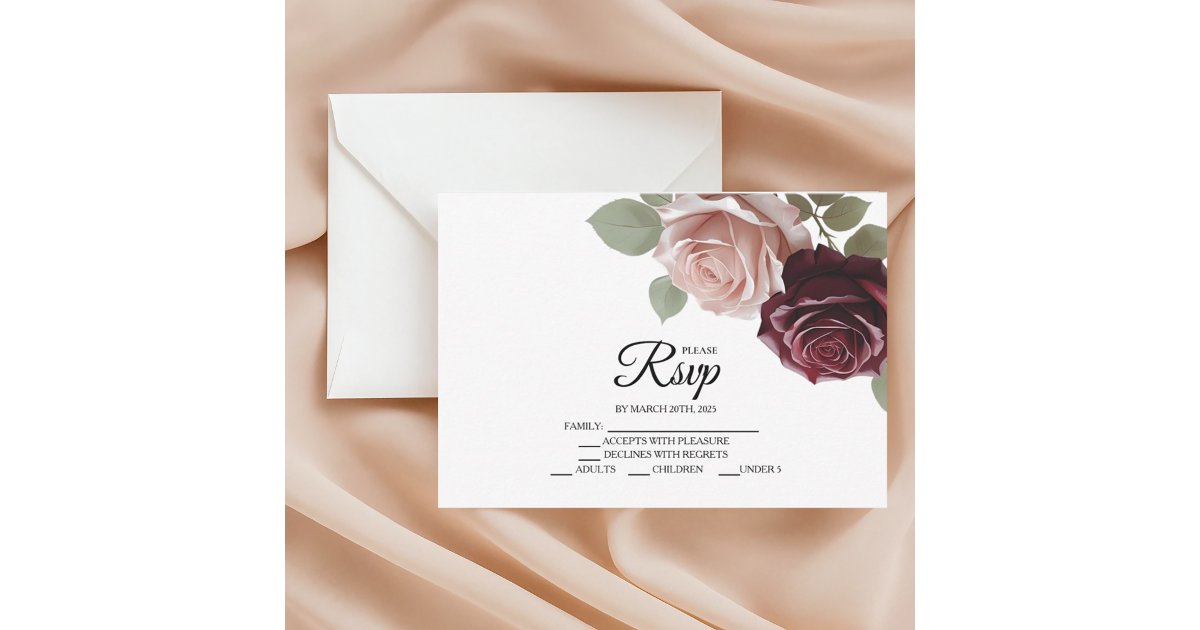 Elegant Burgundy Rose Floral Wedding RSVP Cards | Zazzle