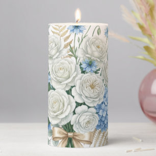 Elegant Burgundy Rose & Gold Botanical Wedding Pil Pillar Candle