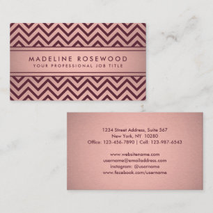 Elegant Burgundy & Rose Gold Faux Foil Chevron Business Card