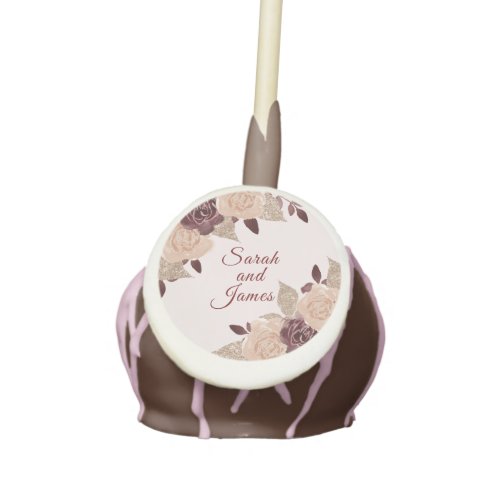 Elegant Burgundy Rose Gold Glitter Floral Wedding Cake Pops