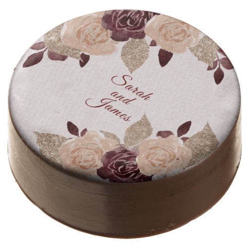 Elegant Burgundy Rose Gold Glitter Floral Wedding  Chocolate Covered Oreo
