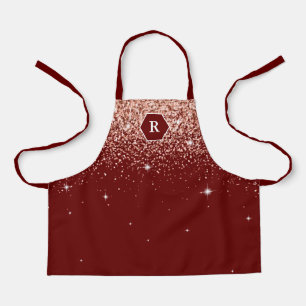 Elegant Burgundy Rose Gold Glitter Monogram Apron