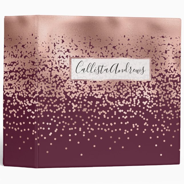 Elegant Burgundy Rose Gold Polka Dot Gradient 3 Ring Binder (Front/Spine)
