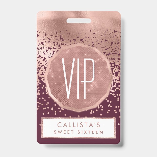 Elegant Burgundy Rose Gold Polka Dot Gradient Badge (Front)