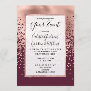 Elegant Burgundy Rose Gold Polka Dot Gradient Invitation