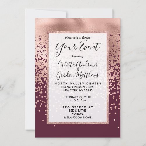 Elegant Burgundy Rose Gold Polka Dot Gradient Invitation