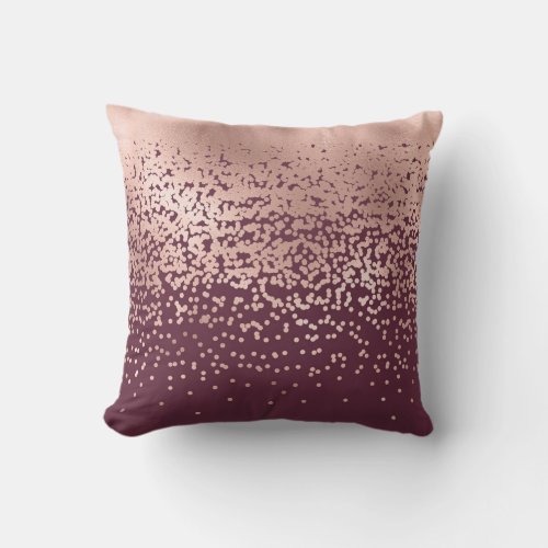 Elegant Burgundy Rose Gold Polka Dot Gradient Outdoor Pillow