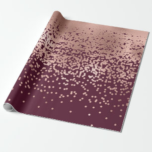 Elegant Burgundy Rose Gold Polka Dot Gradient Wrapping Paper