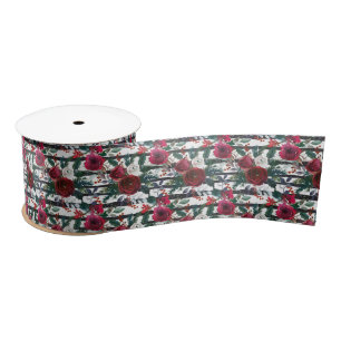 Elegant Burgundy Rose Large Stripe Christmas Satin Ribbon