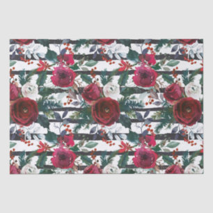 Elegant Burgundy Rose Large Stripe Christmas Tissue Paper