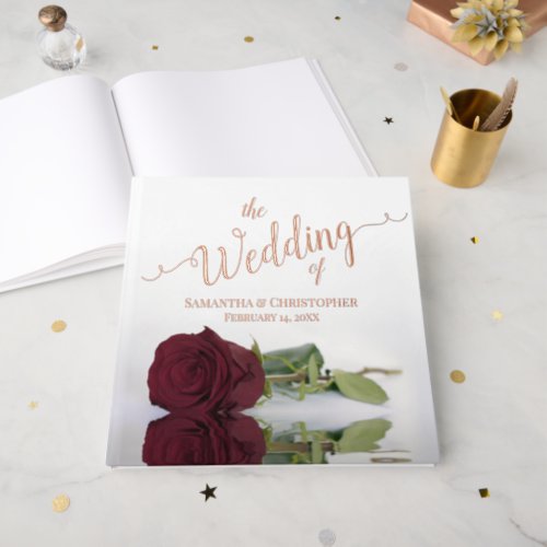 Elegant Burgundy Rose Large Wedding Foil Foil Guest Book