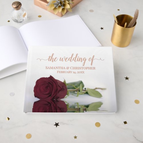 Elegant Burgundy Rose Medium Wedding Foil Foil Guest Book