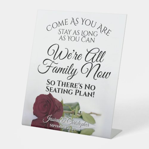 Elegant Burgundy Rose Open Seating Wedding Pedestal Sign