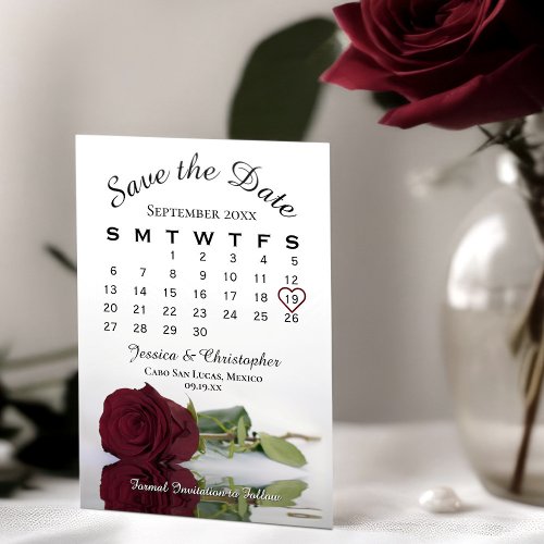 Elegant Burgundy Rose Romantic Wedding Calendar Save The Date