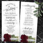 Elegant Burgundy Rose Simple Romantic Wedding Program<br><div class="desc">This beautiful wedding program features an elegant design with a single long stemmed burgundy, maroon, or wine red colored rose lying on its side reflecting in water. The titles are written in fancy script calligraphy, and there is space for your ceremony and wedding party details, as well as a short...</div>