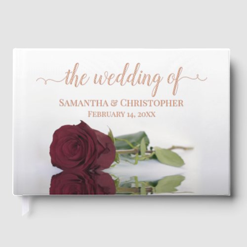 Elegant Burgundy Rose Small Wedding Foil Guest Book