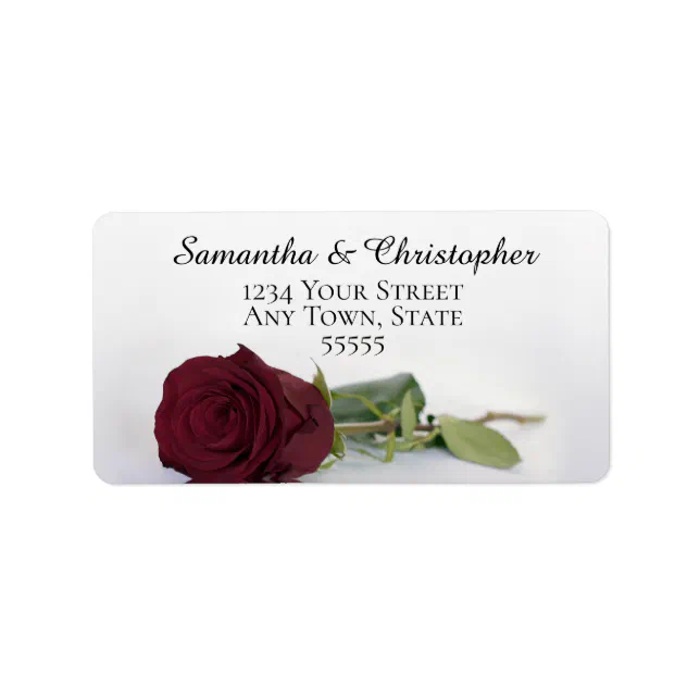 Elegant Burgundy Rose Wedding Address Label | Zazzle