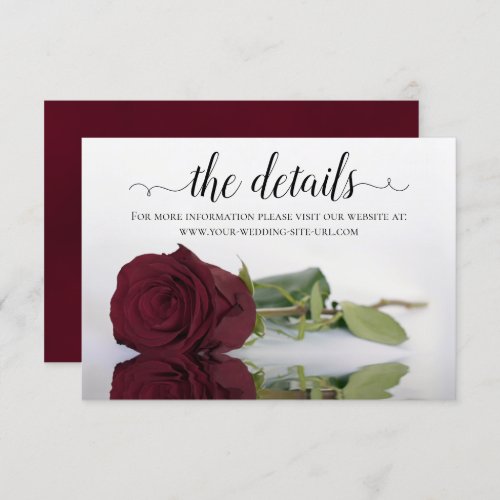 Elegant Burgundy Rose Wedding Details Website Enclosure Card