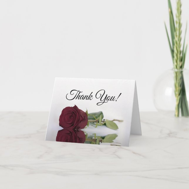 Elegant Burgundy Rose Wedding Photo Inside Thank You Card (Front)